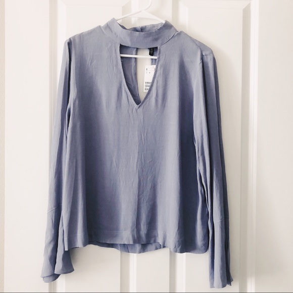 H&M Tops - Light Blue Choker Neck Blouse